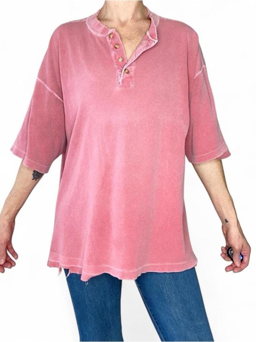 Vintage 80’s Bartack Men’s Salmon Pink Casual Distressed T-Shirt